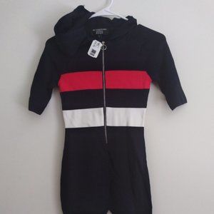 Short sleeved shorts jumpsuit.